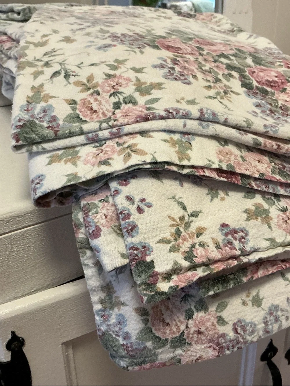 Vintage Shabby Chic 100% Cotton Flannel Sheet Set
